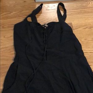Flynn skye black crepe lace up jump suit wide leg